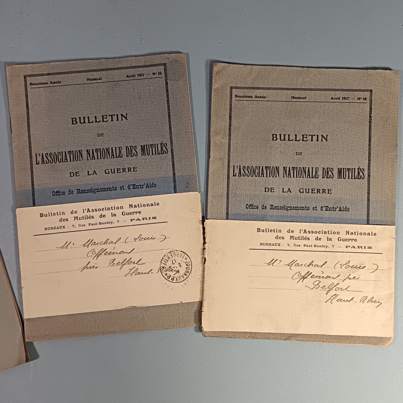 LOT DE 3 BULLETINS DE L'ASSOCIATION NATIONALE DES MUTILES DE LA GUERRE FEVRIER 1916 ET AVRIL 1917